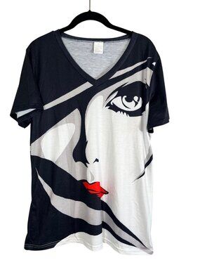 Retro Colorful Face Top XL Mod Abstract Artsy Stylist Pop Art 80s Portrait Chic